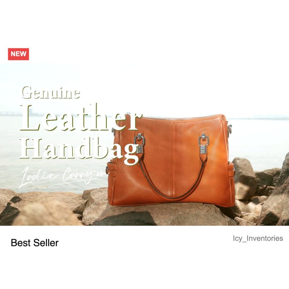 Genuine Leather Satchel Tote Crossbody Bag with Adjustable Strap - Picture 7 of 7